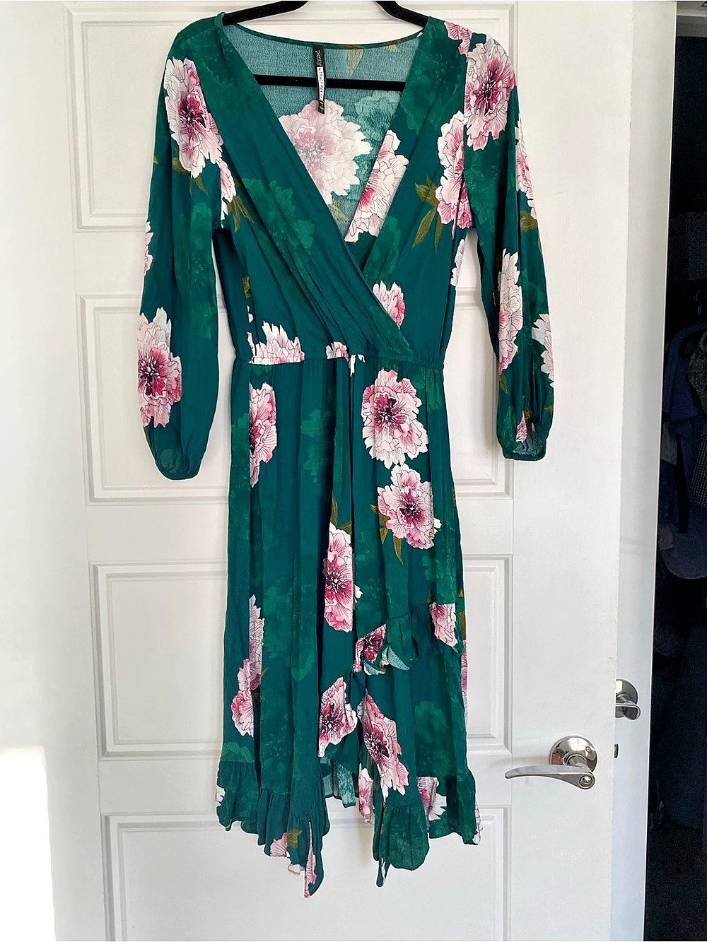 Plenty by Tracy Reese Aleah Faux Wrap Midi Dress Green & Pink Small